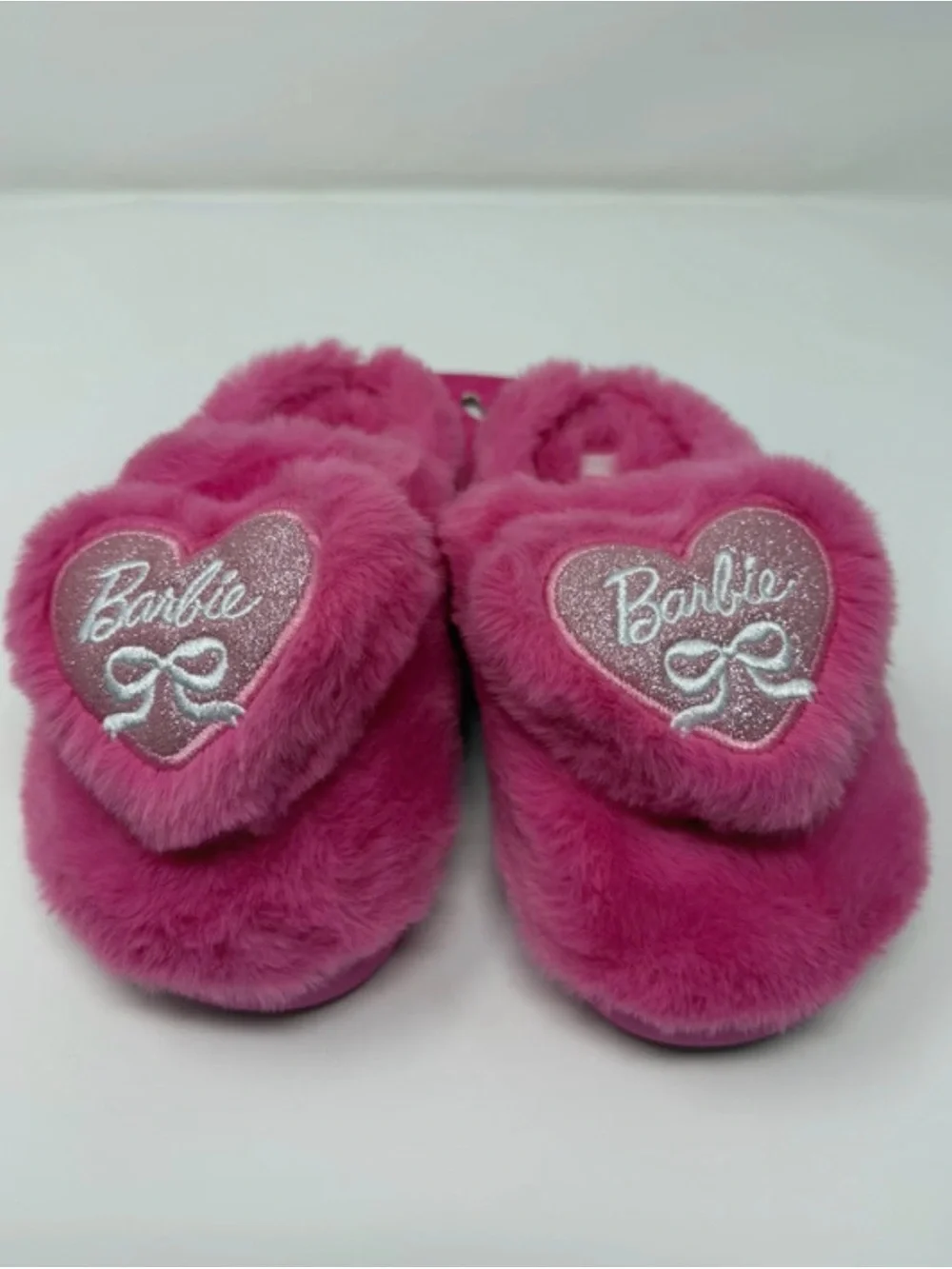 Barbie Hot Pink Plush Heart Slide Slippers